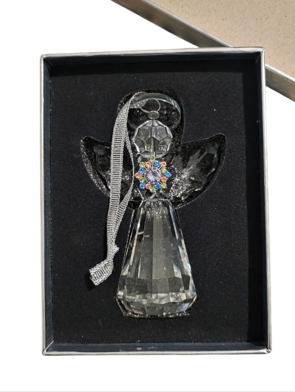 Crystal Angel Ornament in Clear with Multicolor Accent